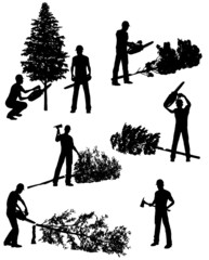 Lumberjack vector set with different tools