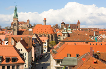 Fototapeta premium Bird's-eye view of Nuremberg roofs. Bavaria, Germany