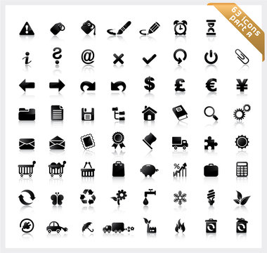 Set of 63 shiny icons with reflections - part A