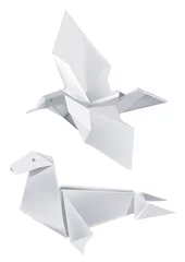 Tableaux ronds sur aluminium Animaux géométriques paper_seal_and_bird