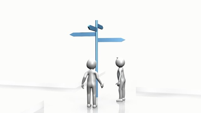 3d men looking for their way against a white background