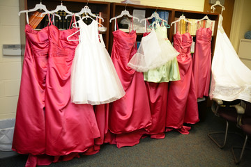 hanging white pink wedding dress bridal