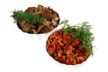 mushroom inside white bowls