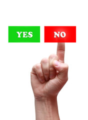 Man's hand pushes  no button