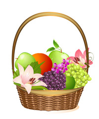wicker fruit basket with flowers
