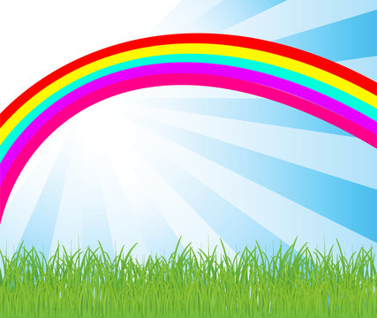 vector background with rainbow and grass