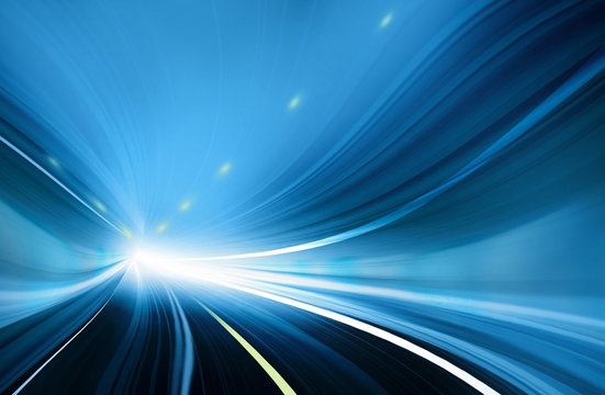 Abstract Speed motion in blue highway tunnel