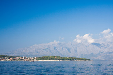 The island of Brac in the background of mountain Biokovo. Croati