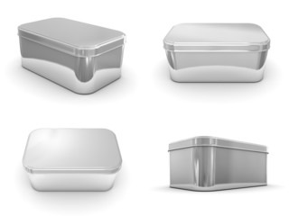 A render of different views of a metallic box