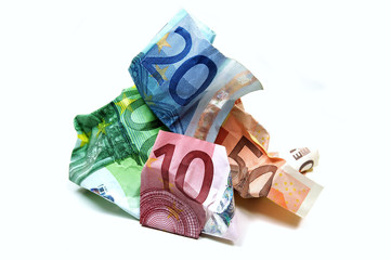 Zerknitterte Euro Geldscheine
