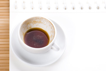 no concept. blank page, empty cup of coffee
