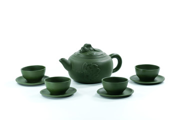 Ceramic teapot and teacups