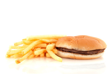 Fried frites and hamburger