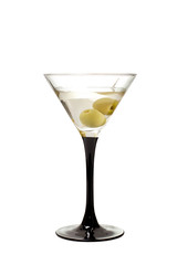 Martini with olives on a white background