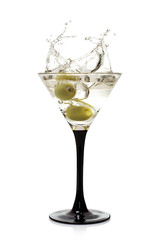 Martini with olives on a white background