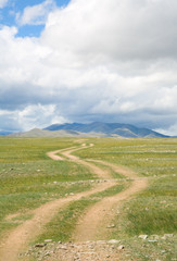 Road in the mountain steppes