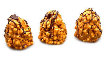 Cakes with chocolate isolated on white