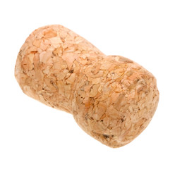 Close-up champagne wine cork on white
