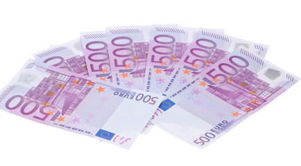 Five hundred euro banknotes isolated on white