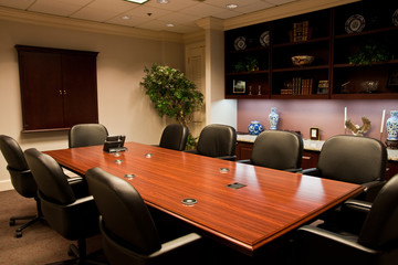 Conference Table with Counter and Bookshelves