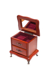 Wooden casket for jewelry with a mirror
