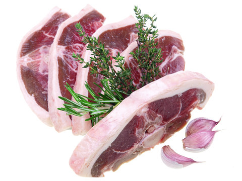 saddle of lamb, raw slices