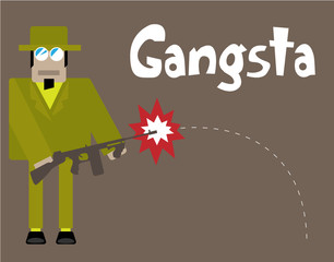 The classical gangster shoots from gun machine