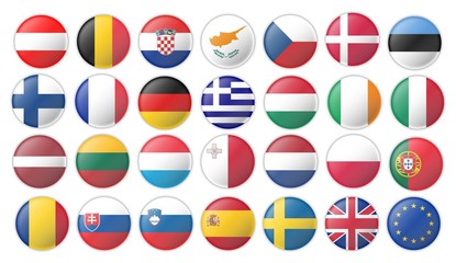 Flags of Europe round pin icon set
