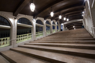 long and wide stair at night