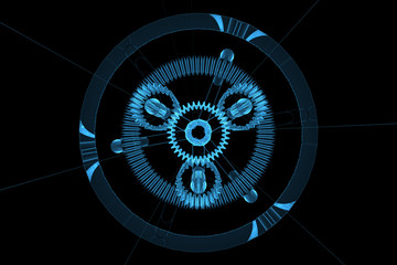 3D rendered blue xray transparent planetar gear