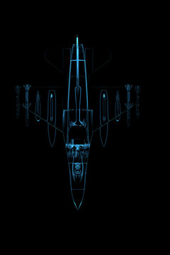 3D Rendered Blue Xray Transparent F16 Falcon