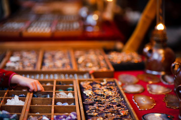 accessory selling at a market in evening