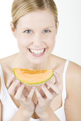 portrait of woman with water melon