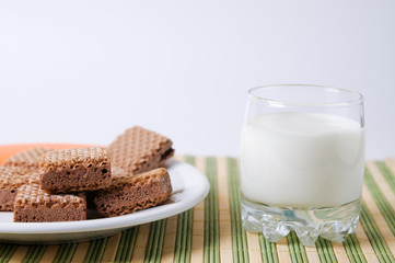 Glass of milk and waffles