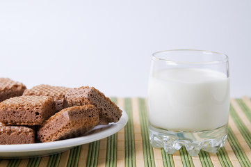 Glass of milk and waffles