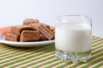 Glass of milk and waffles