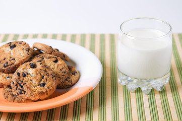 Glass of milk and chocolate cookies