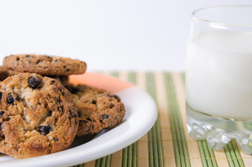Glass of milk and chocolate cookies