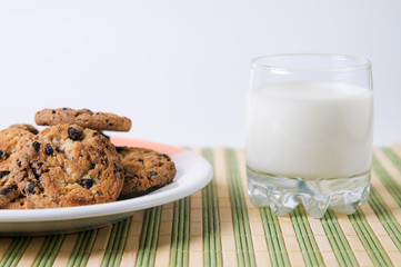 Glass of milk and chocolate cookies