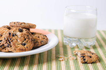 Glass of milk and chocolate cookies