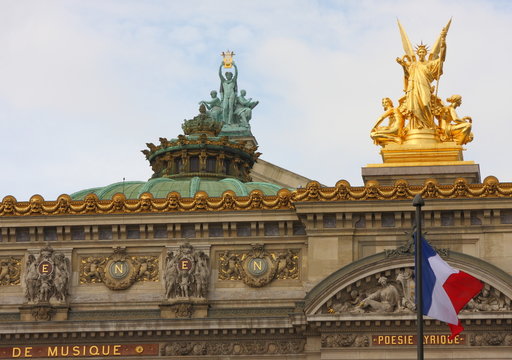 Palais or Opera Garnier with frech flag. France
