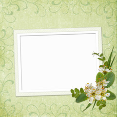 Framework for photo or invitation  with bunch of flowers.