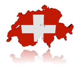 Switzerland map flag 3d render with reflection illustration