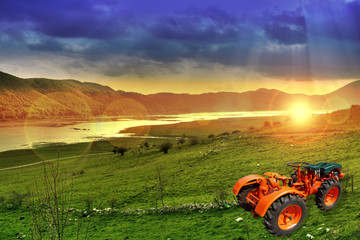 trattore con paesaggio naturale