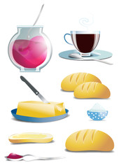 éléments - petit déjeunersur fond blanc