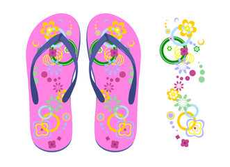 Women beach slippers and flower pattern
