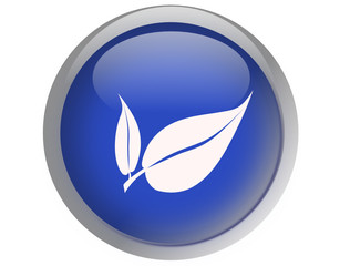 Bouton web 3D feuille blanche écologie sur fond bleu