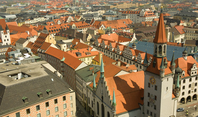 Fototapeta na wymiar Roofs of central Munich, Bavaria, Germany