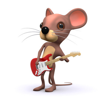 3d mouse playing his electric guitar
