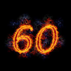Fiery text '60'.